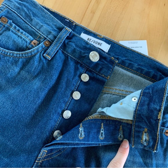 RE/DONE 90s High Rise Loose Jeans Straight Leg Distressed Button Fly Size 24 - Picture 5 of 9